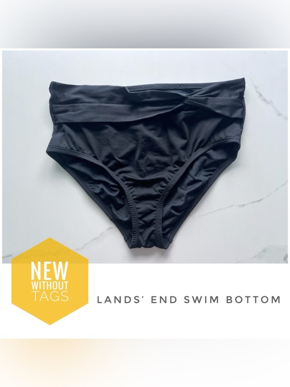 NWOT Lands’ End bikini bottom size 8 black nylon spandex high waist twist front
